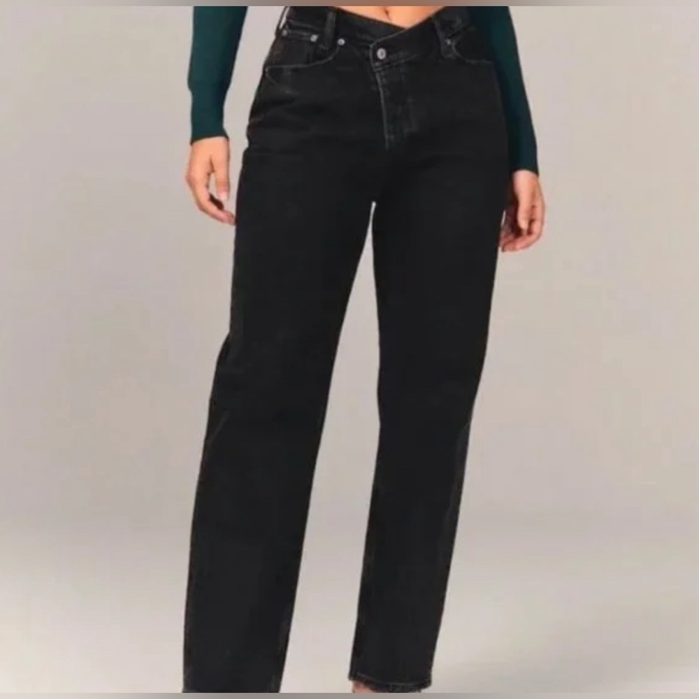 Abercrombie & Fitch The Dad High Rise Criss Cross Over Jeans Black Sz 27